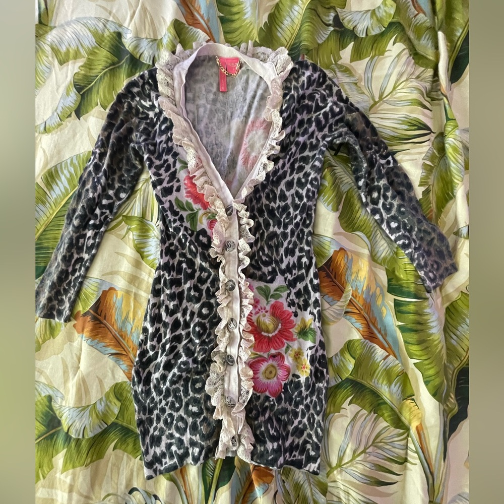 Leopard Print Long Sleeve Top with Floral Accents